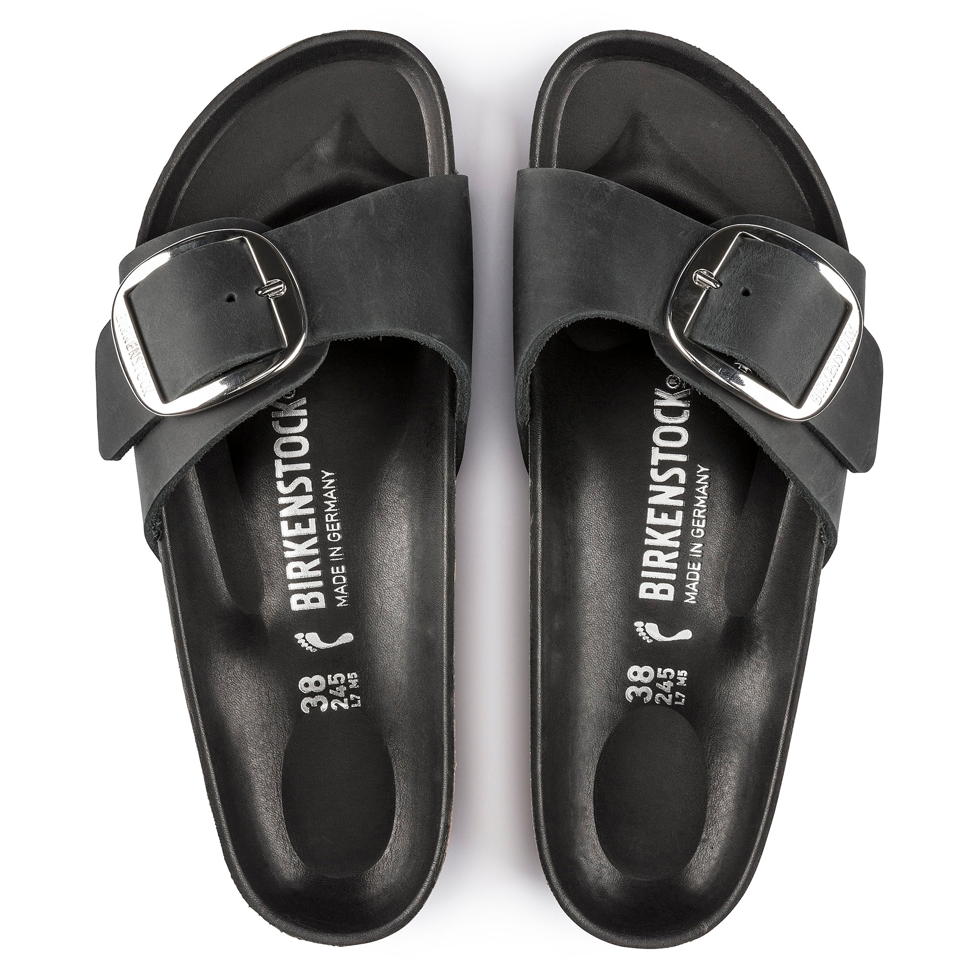 Birkenstock Ciabatta in Pelle Madrid Big Buckle Donna Nero