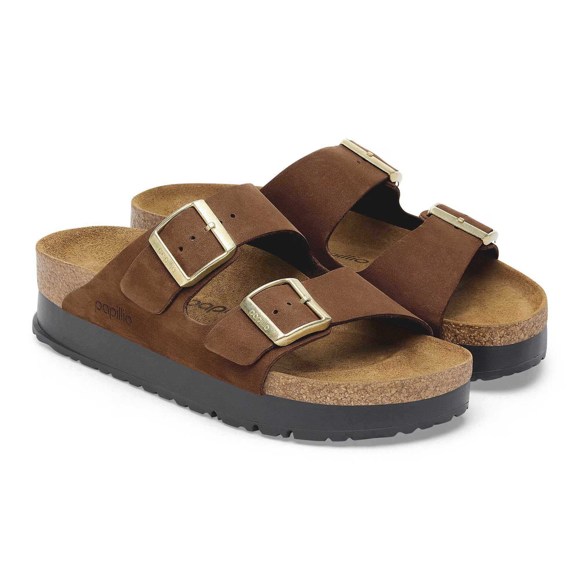 Birkenstock Sandalo Papillio in Pelle Arizona Pap Flex Platform Donna Dark Tea