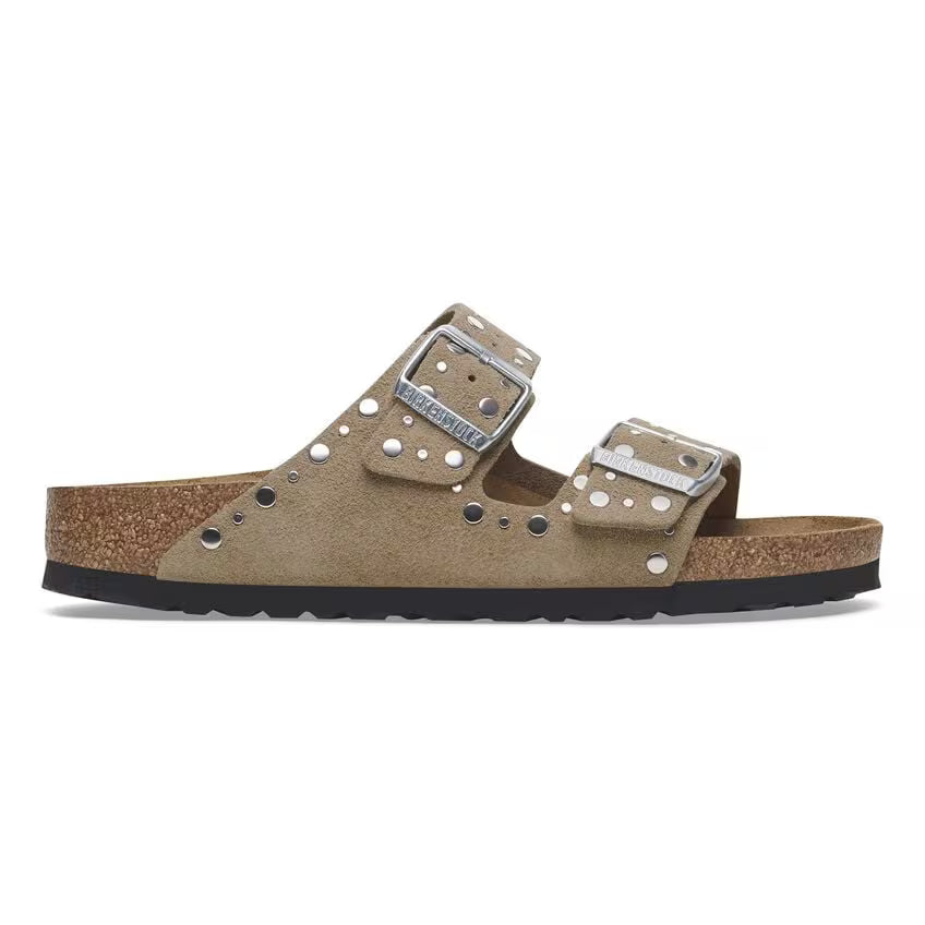 Birkenstock Sandalo in Pelle Scamosciata con Borchie Arizona Donna Taupe