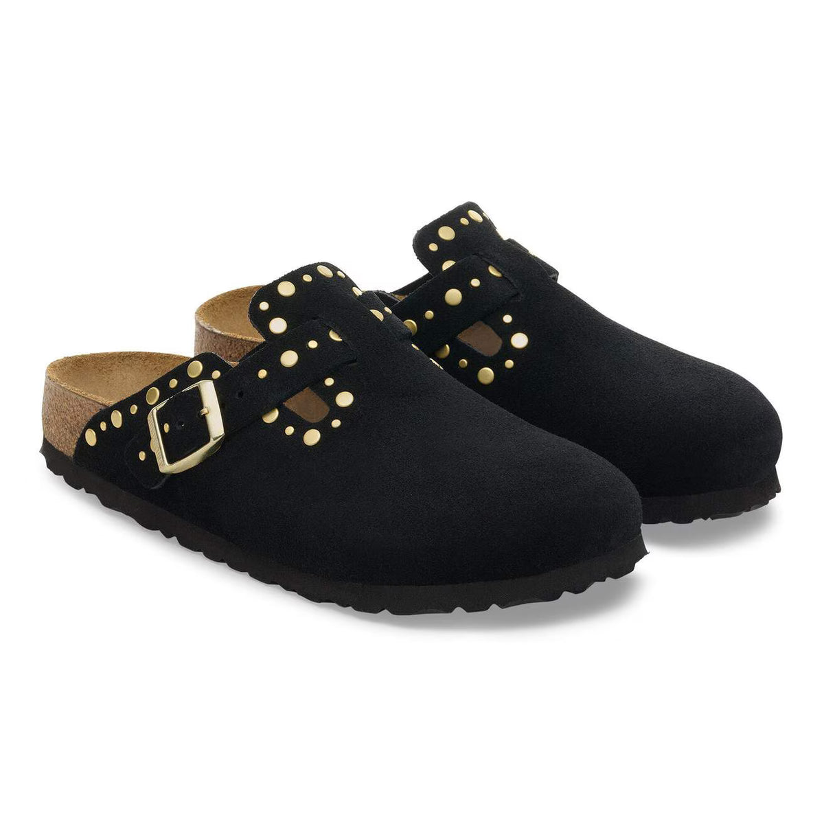 Birkenstock Ciabatta Boston in Pelle Scamosciata e Borchie Donna Nero