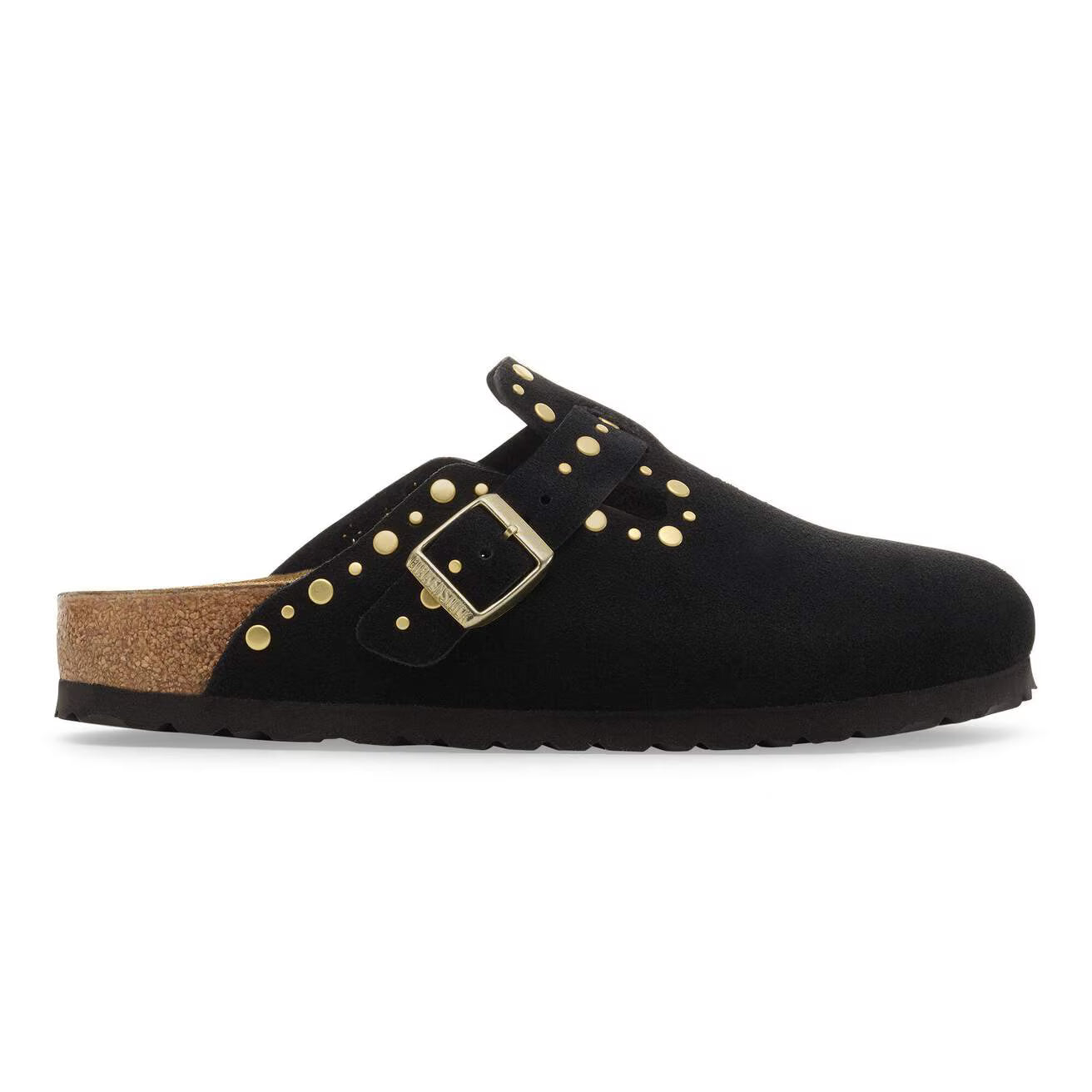Birkenstock Ciabatta Boston in Pelle Scamosciata e Borchie Donna Nero