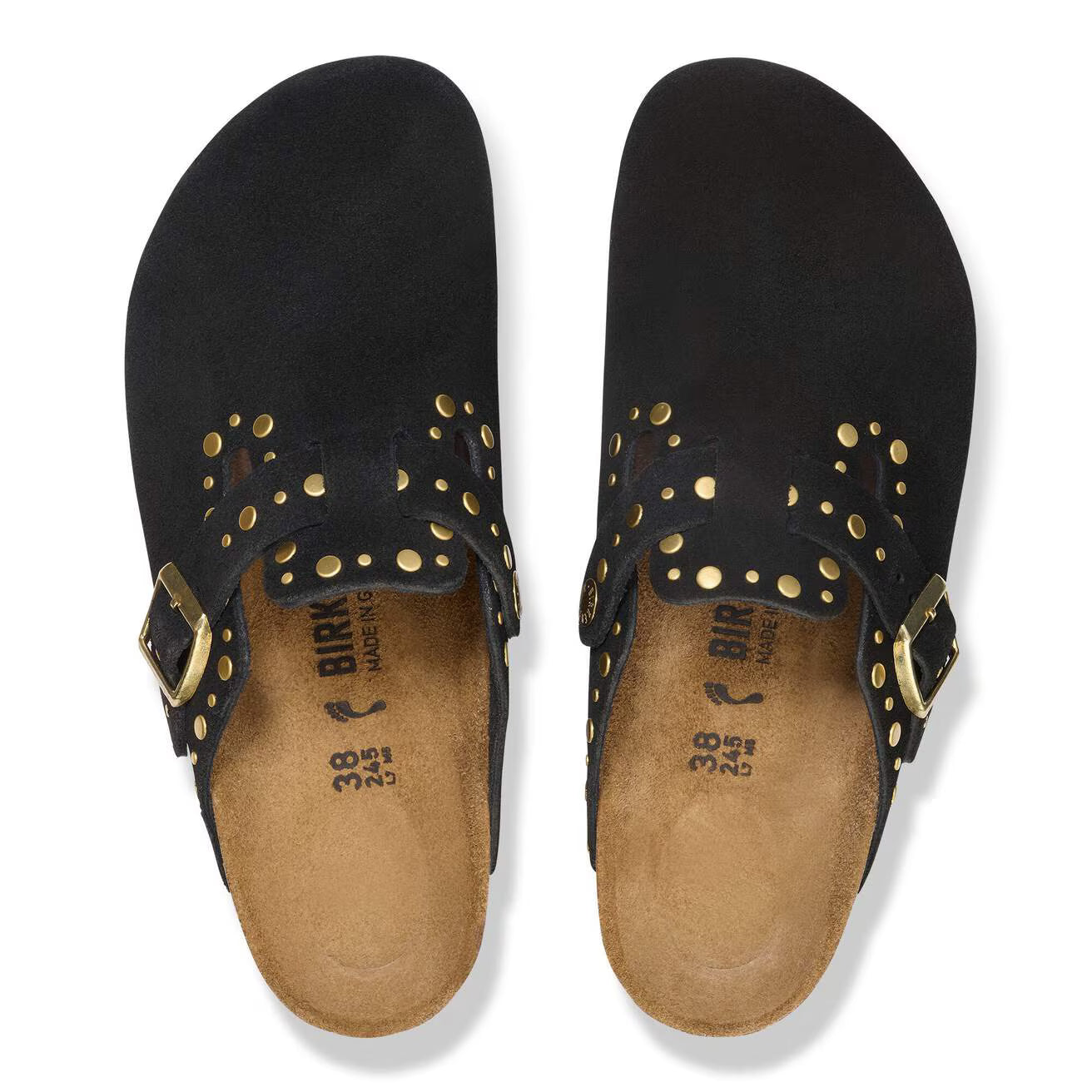 Birkenstock Ciabatta Boston in Pelle Scamosciata e Borchie Donna Nero