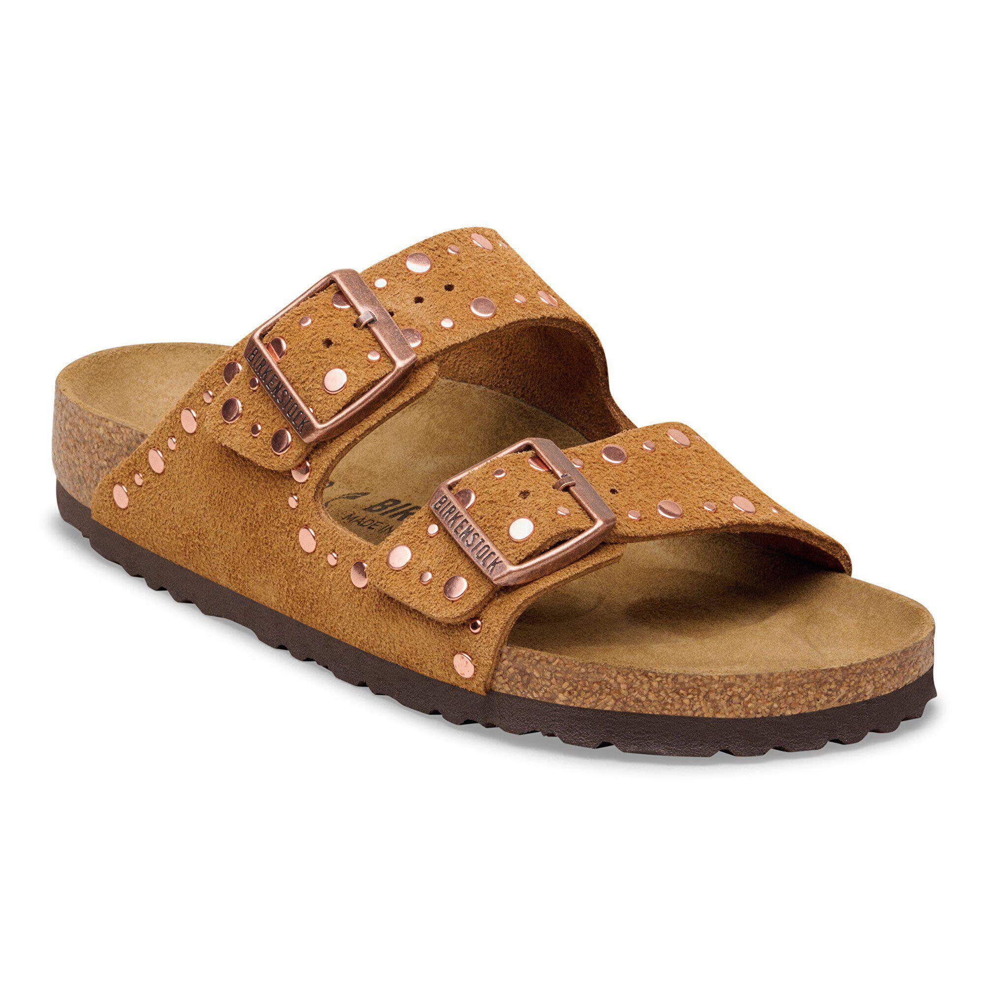 Birkenstock Sandalo in Pelle Scamosciata con Borchie Arizona Donna Mink