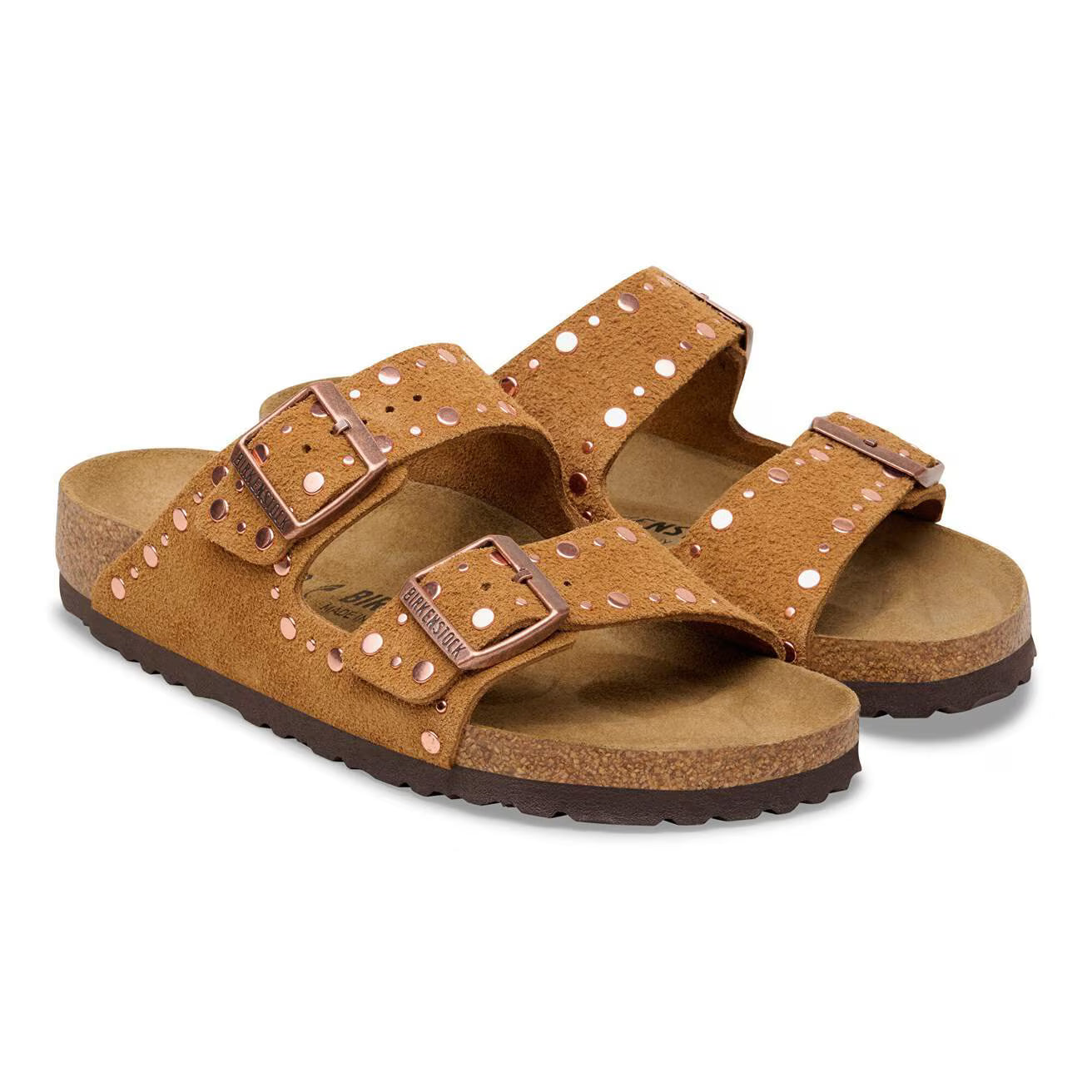 Birkenstock Sandalo in Pelle Scamosciata con Borchie Arizona Donna Mink