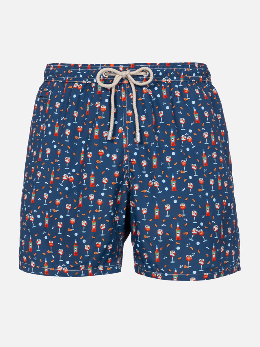 MC2 Saint Barth Costume Mare in Tessuto Leggero con Stampa Aperol Spritz Uomo Lighting Blu