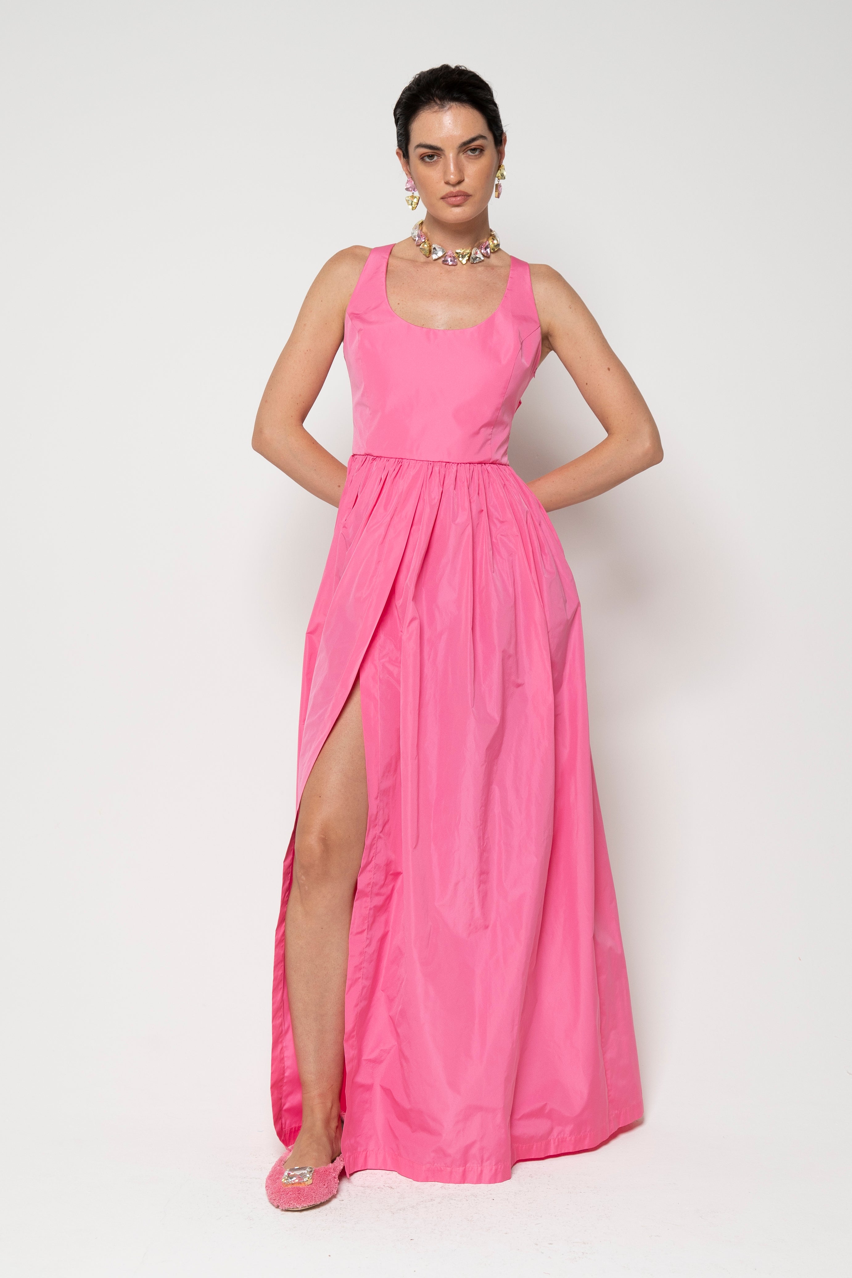 Lavi Couture Abito Lungo con Spacco Donna Anice Rosa