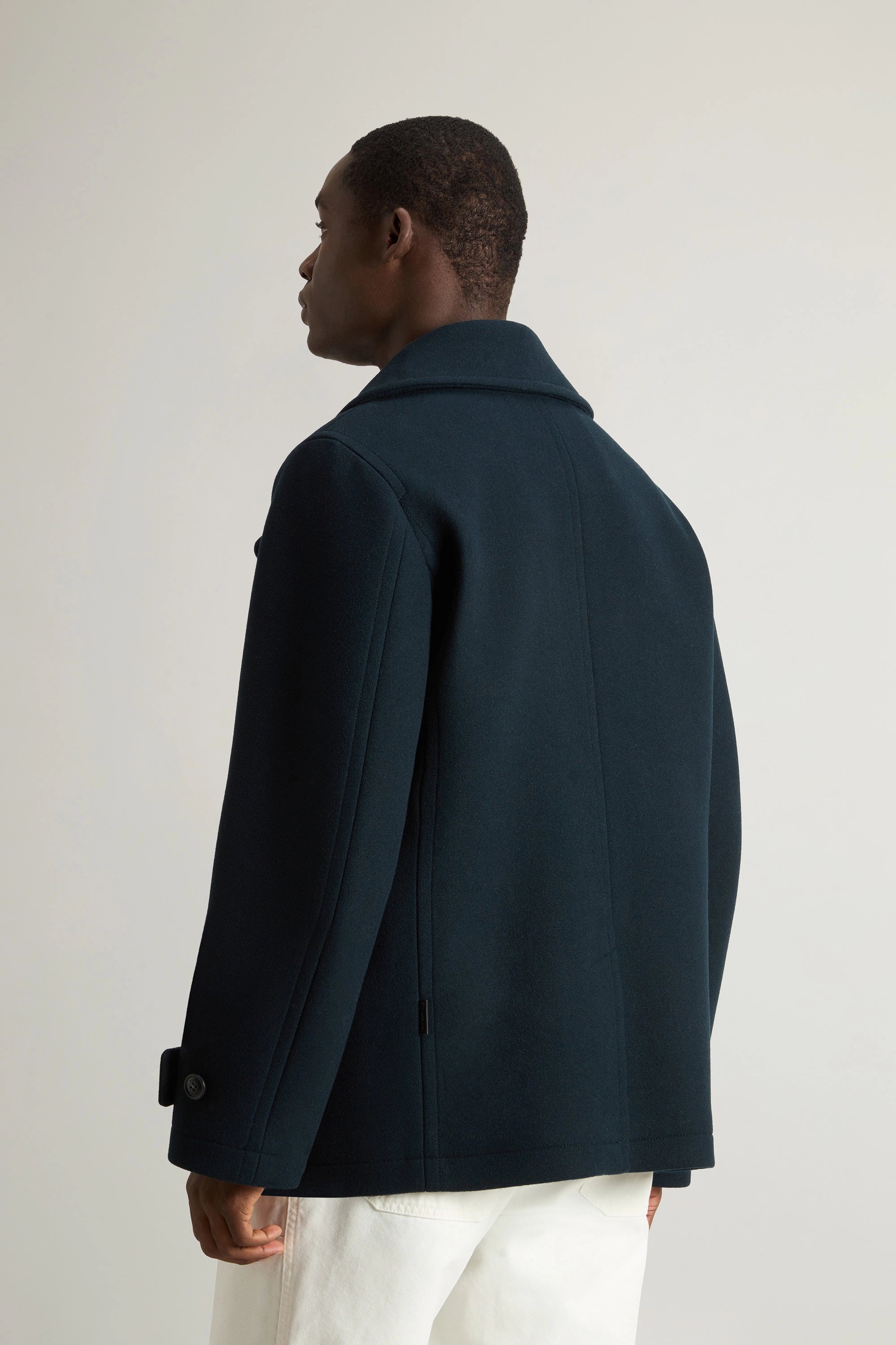Woolrich Uomo Peacoat in Misto Lana Vergine Melton Blue