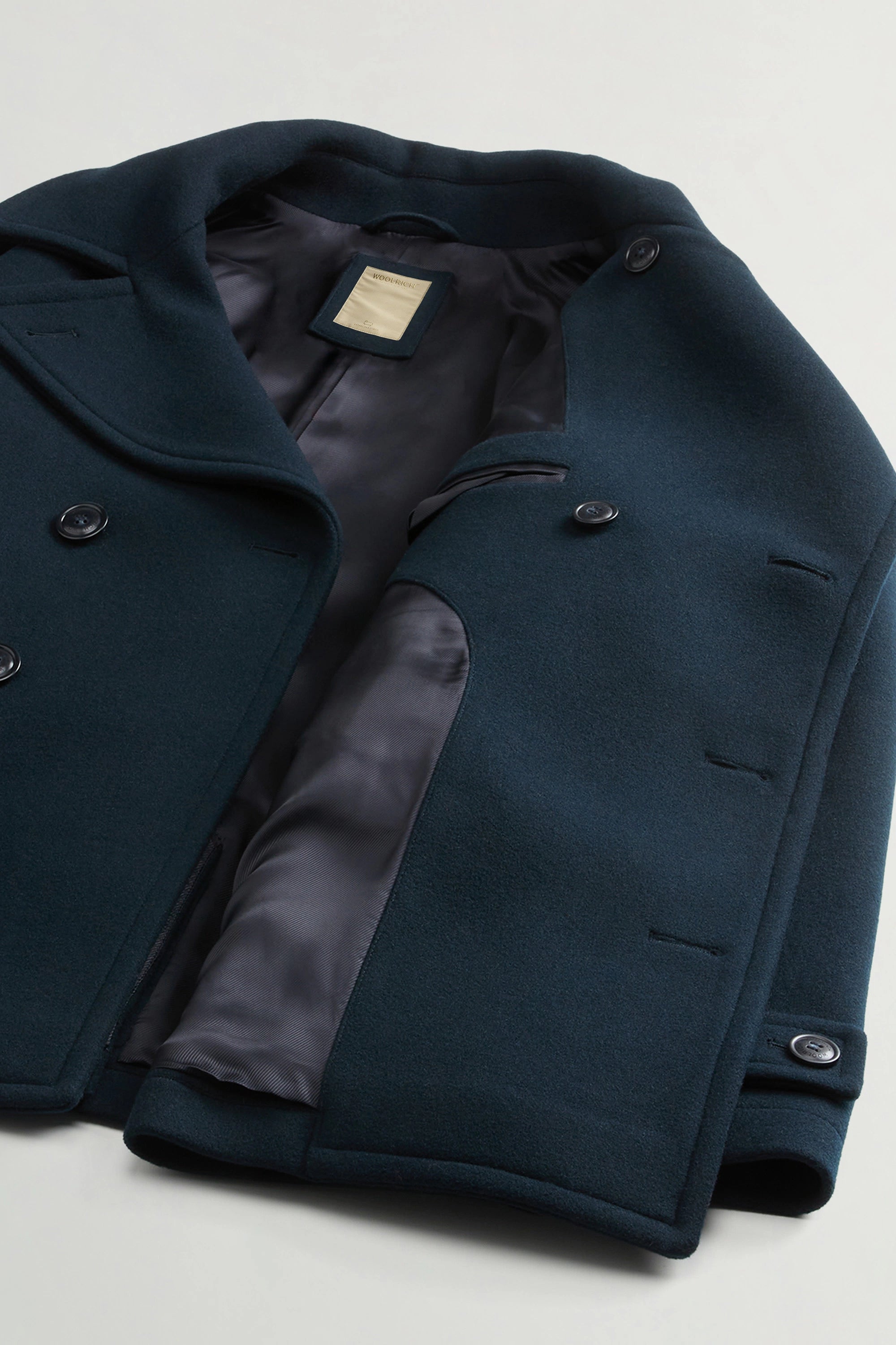 Woolrich Uomo Peacoat in Misto Lana Vergine Melton Blue