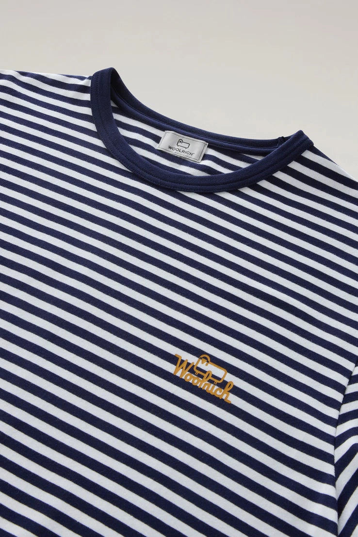 Woolrich T-Shirt in Cotone a Righe Uomo Blu