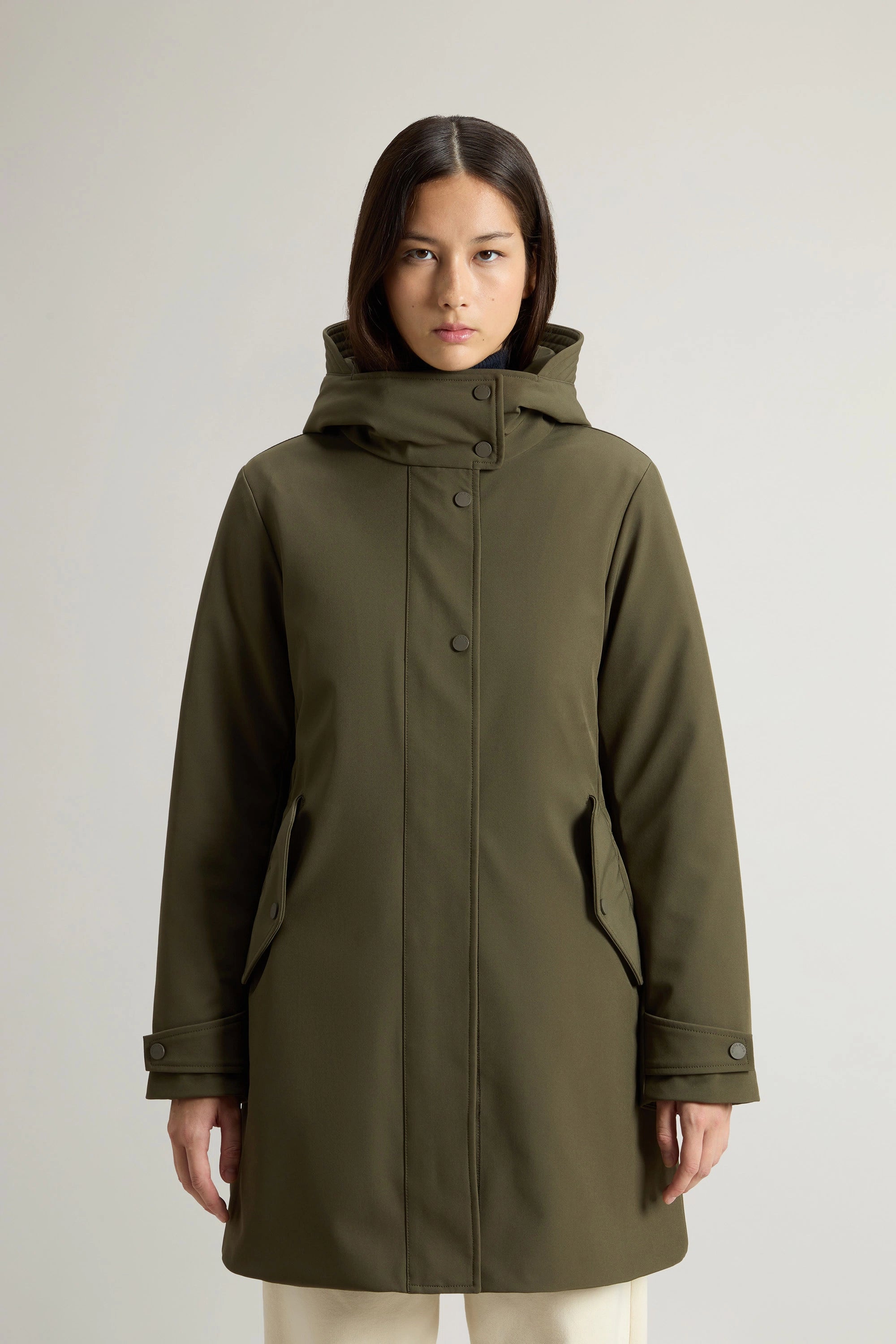 Woolrich Parka in Tech Softshell Donna 2 in 1 Dark Green