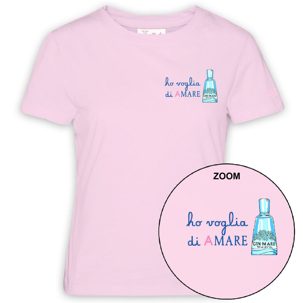Mc2 Saint Barth T-Shirt in Cotone Emilie Ricamo Ho Voglia di Amare Rosa