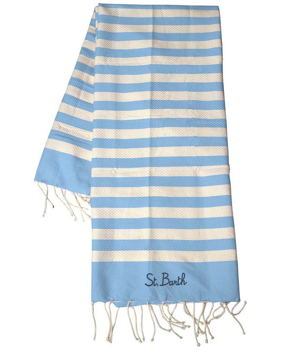 Mc2 Saint Barth Telo Mare in Cotone Foutas Unisex Stampa a Righe Azzurro