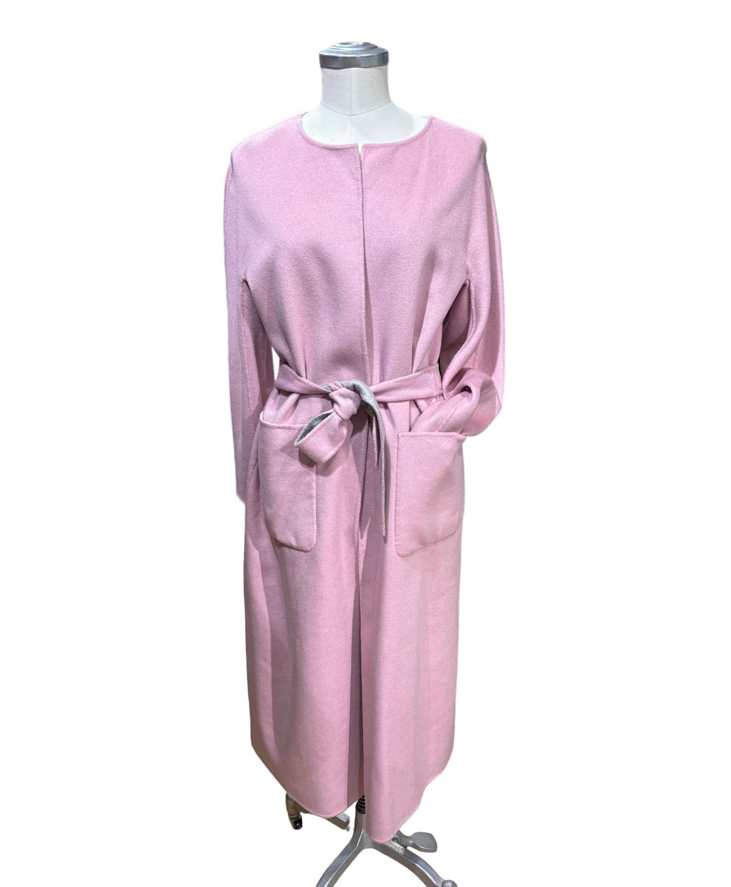 Max Mara Studio Cappotto Lungo in Lana Donna Agadir Rosa e Grigio