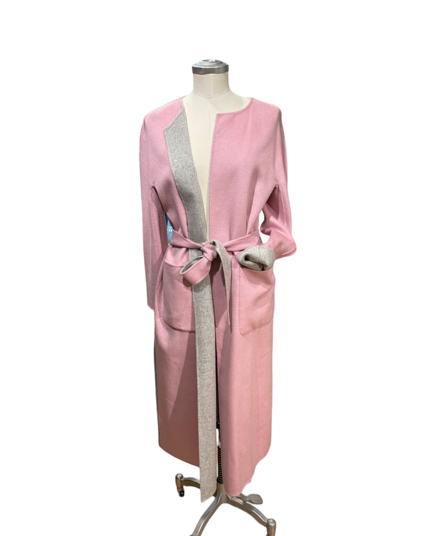 Max Mara Studio Cappotto Lungo in Lana Donna Agadir Rosa e Grigio