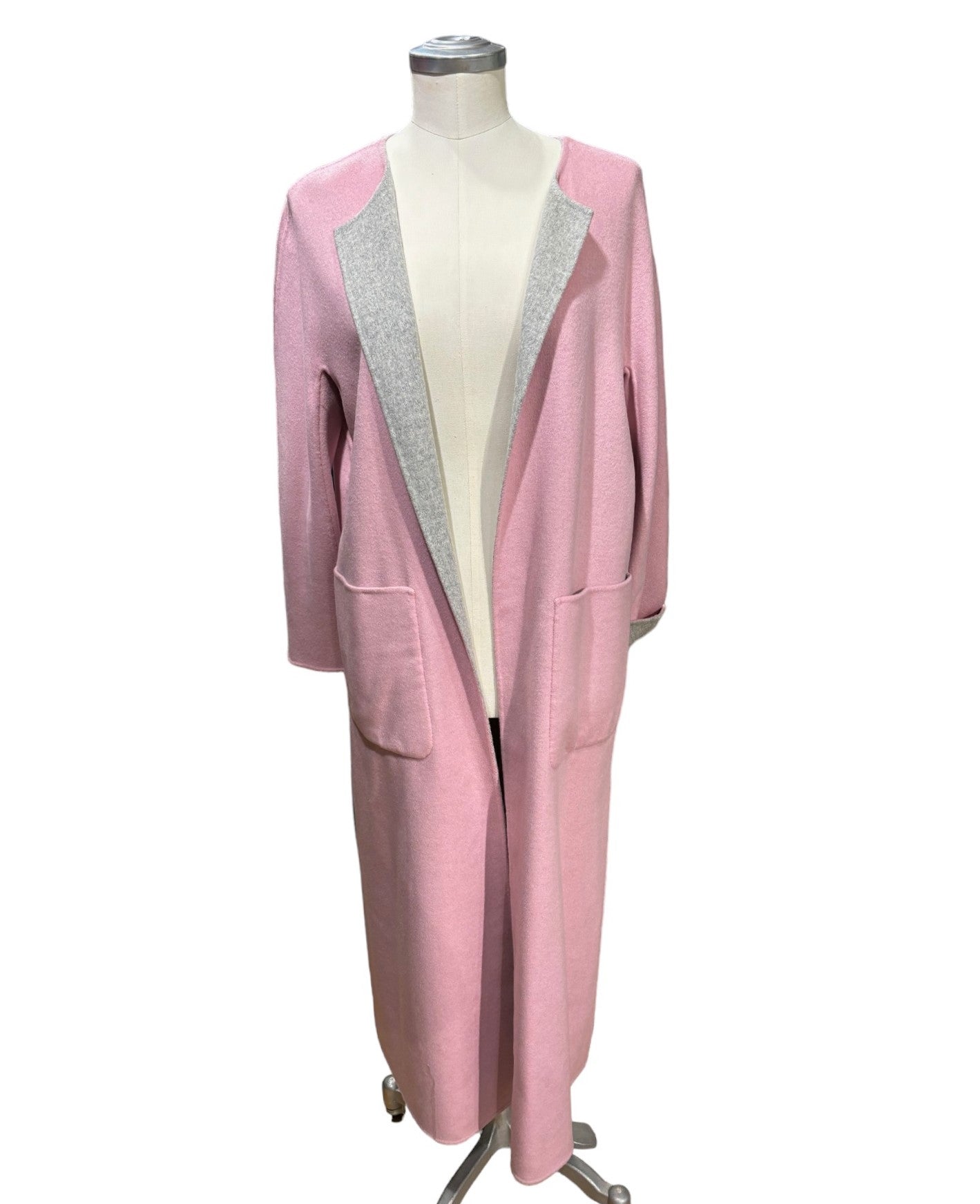 Max Mara Studio Cappotto Lungo in Lana Donna Agadir Rosa e Grigio