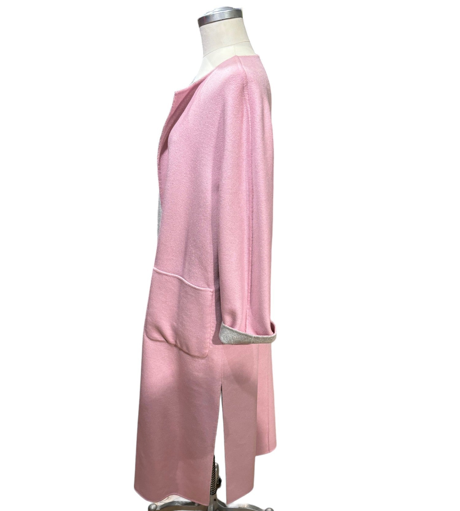 Max Mara Studio Cappotto Lungo in Lana Donna Agadir Rosa e Grigio
