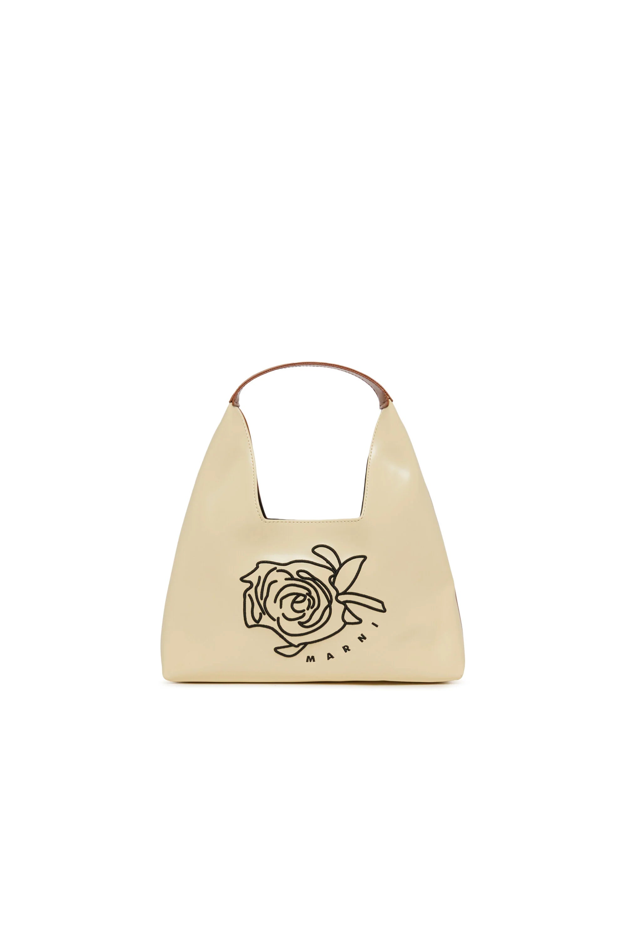 Marni Borsa Diamond con Logo e Motivo Floreale Beige e Nocciala