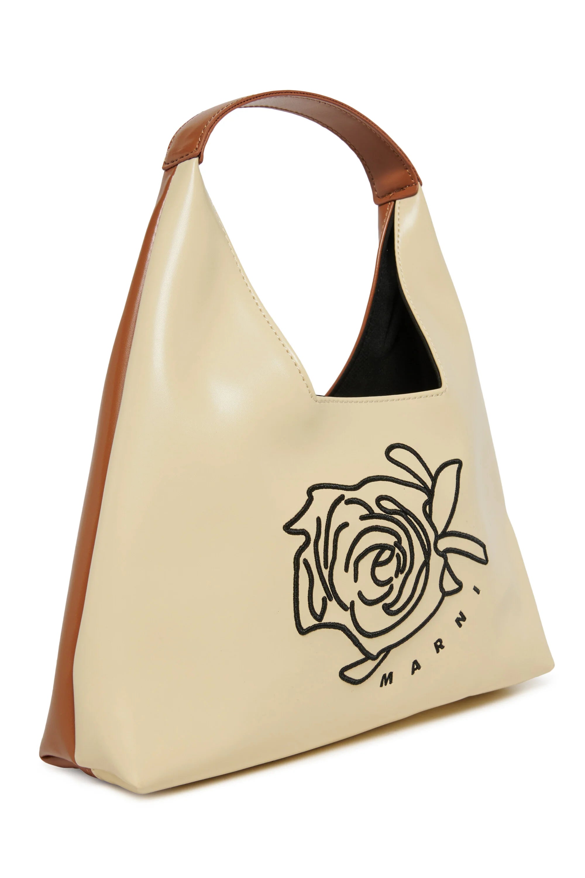 Marni Borsa Diamond con Logo e Motivo Floreale Beige e Nocciala