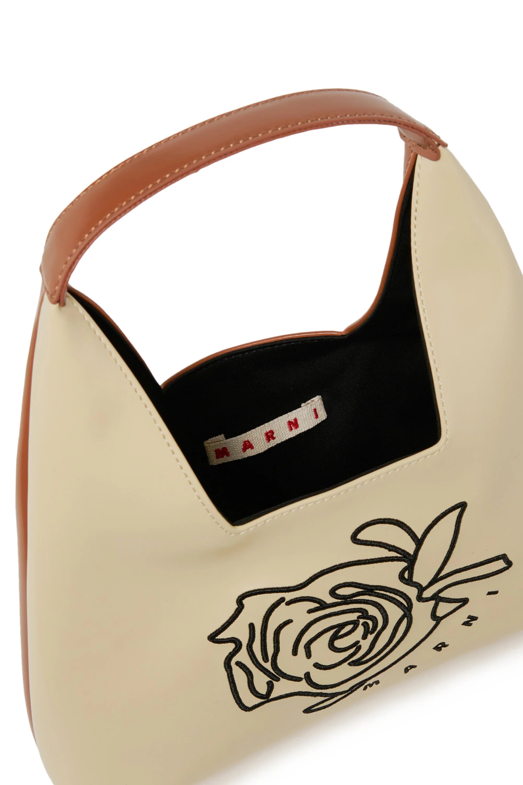 Marni Borsa Diamond con Logo e Motivo Floreale Beige e Nocciala