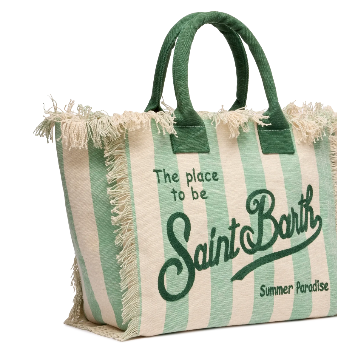 Mc2 Saint Barth Borsa a Spalla in Canvas di Cotone Vanity Donna Stripes Pop Verde Salvia