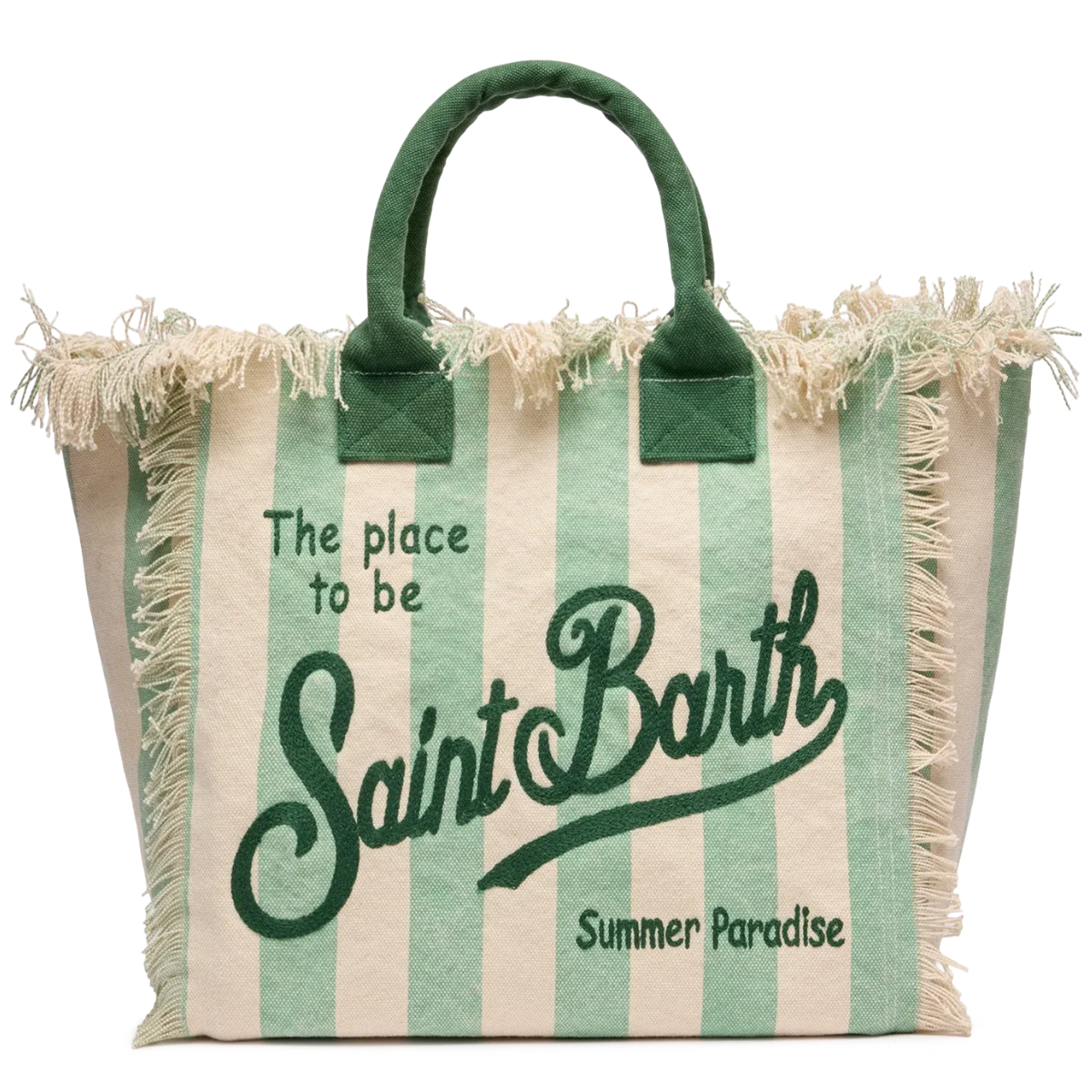 Mc2 Saint Barth Borsa a Spalla in Canvas di Cotone Vanity Donna Stripes Pop Verde Salvia