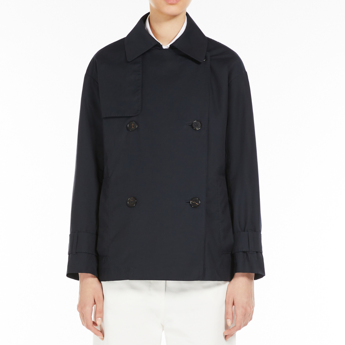 Max Mara Trench Corto in Twill Antigoccia Donna Zeno Blu Marino