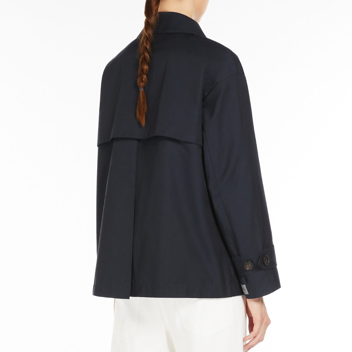 Max Mara Trench Corto in Twill Antigoccia Donna Zeno Blu Marino