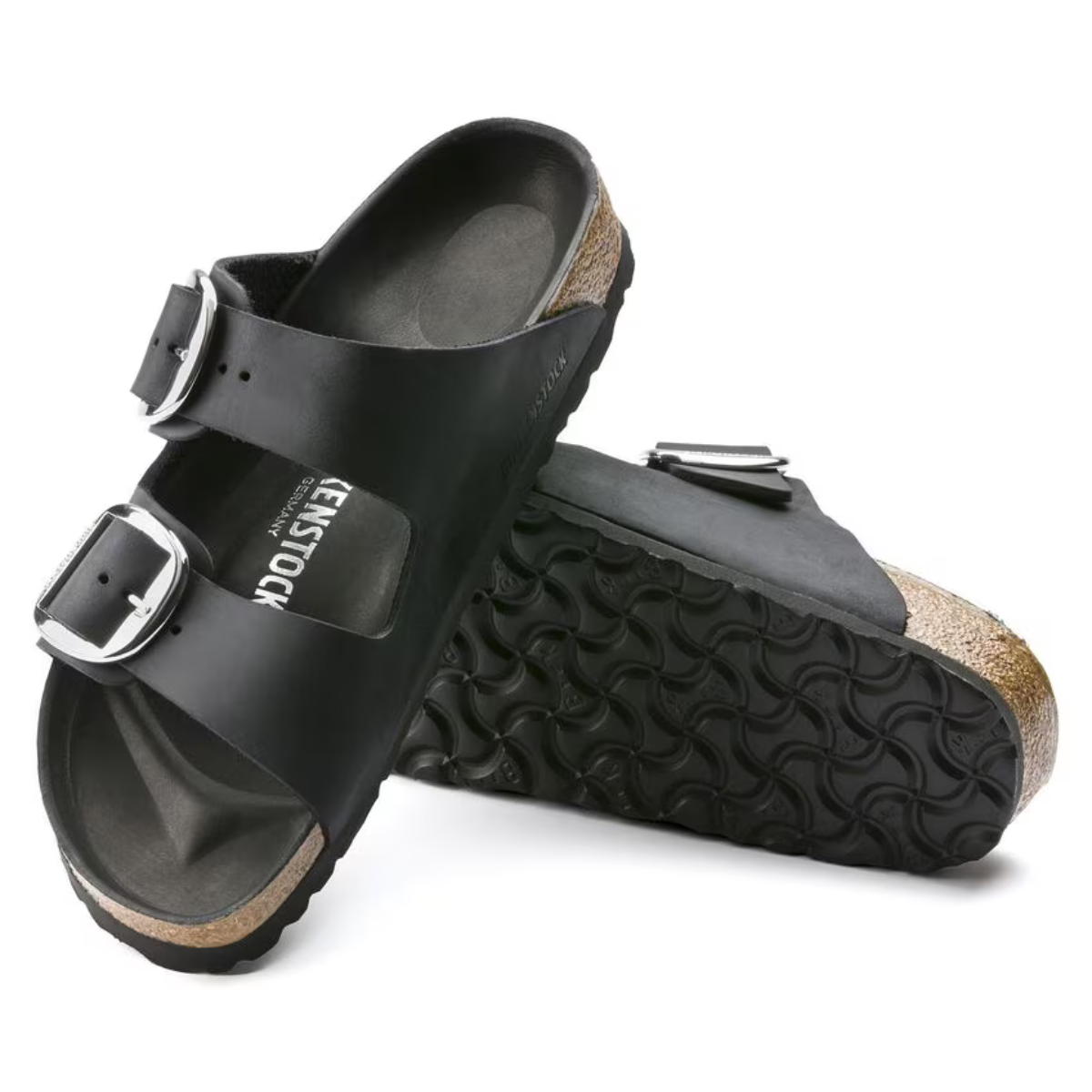 Birkenstock Sandalo in Pelle Oleata Arizona Big Buckle Donna Nero