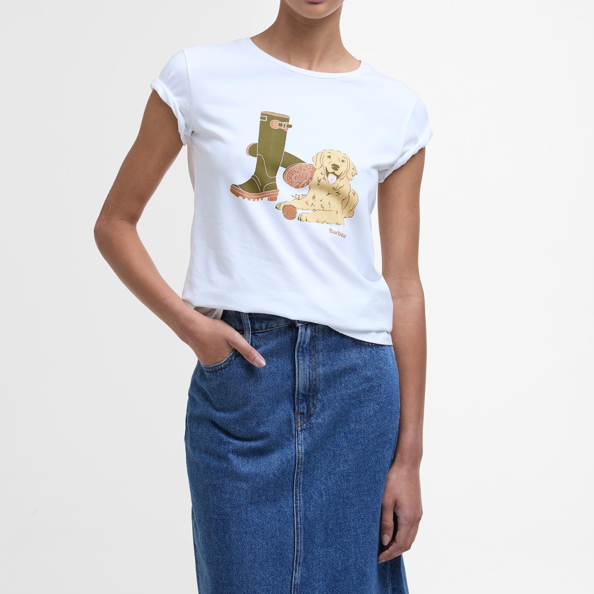 Barbour T-Shirt in Cotone con Stampa Ower Donna Bianco