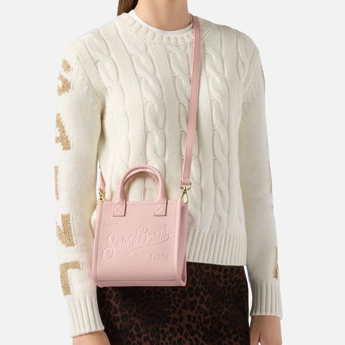 Mc2 Saint Barth Borsa Vanity a Spalla Mini in Pelle Martellata Rosa