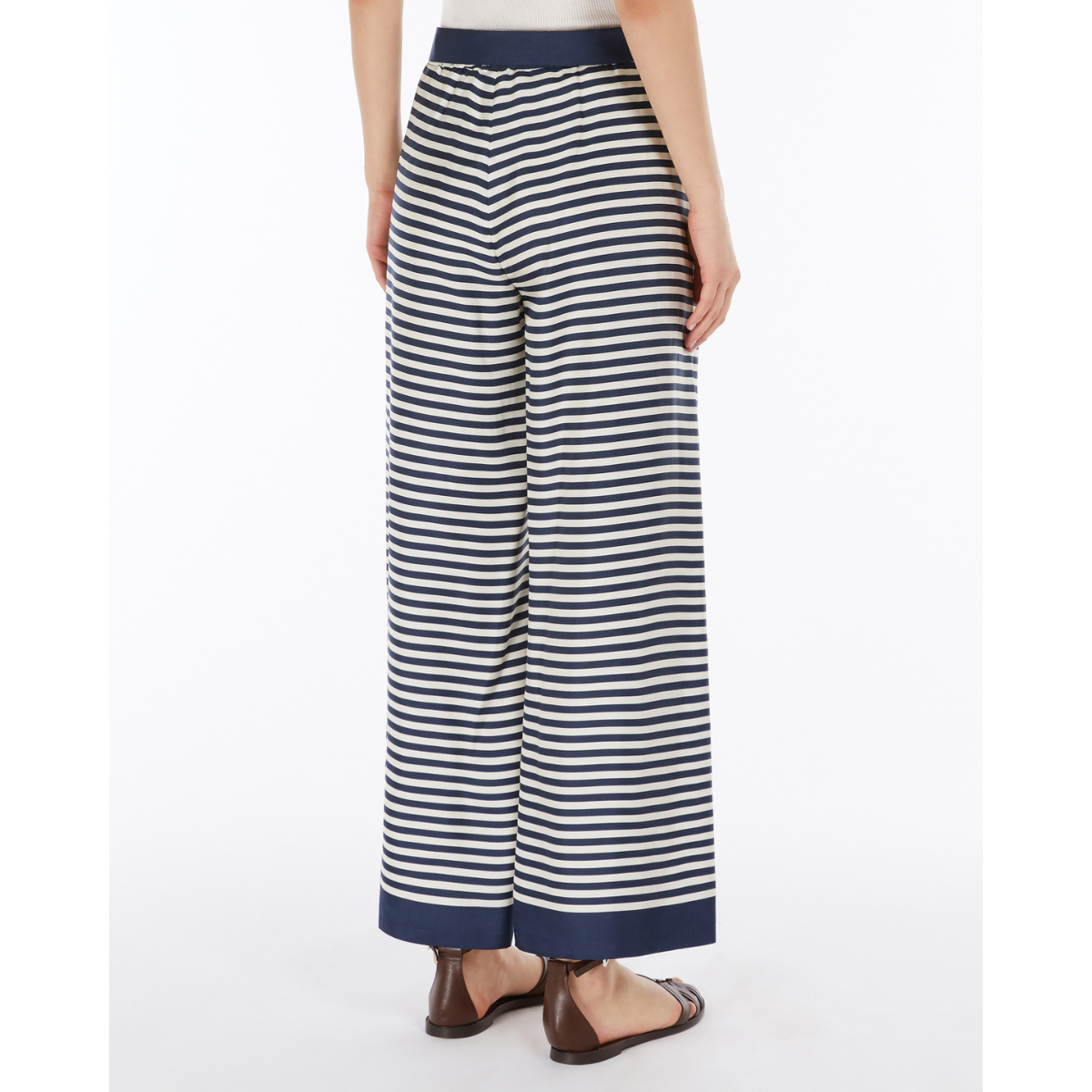 Max Mara Pantalone in Seta a Righe con Cintura Donna Nine Ecru