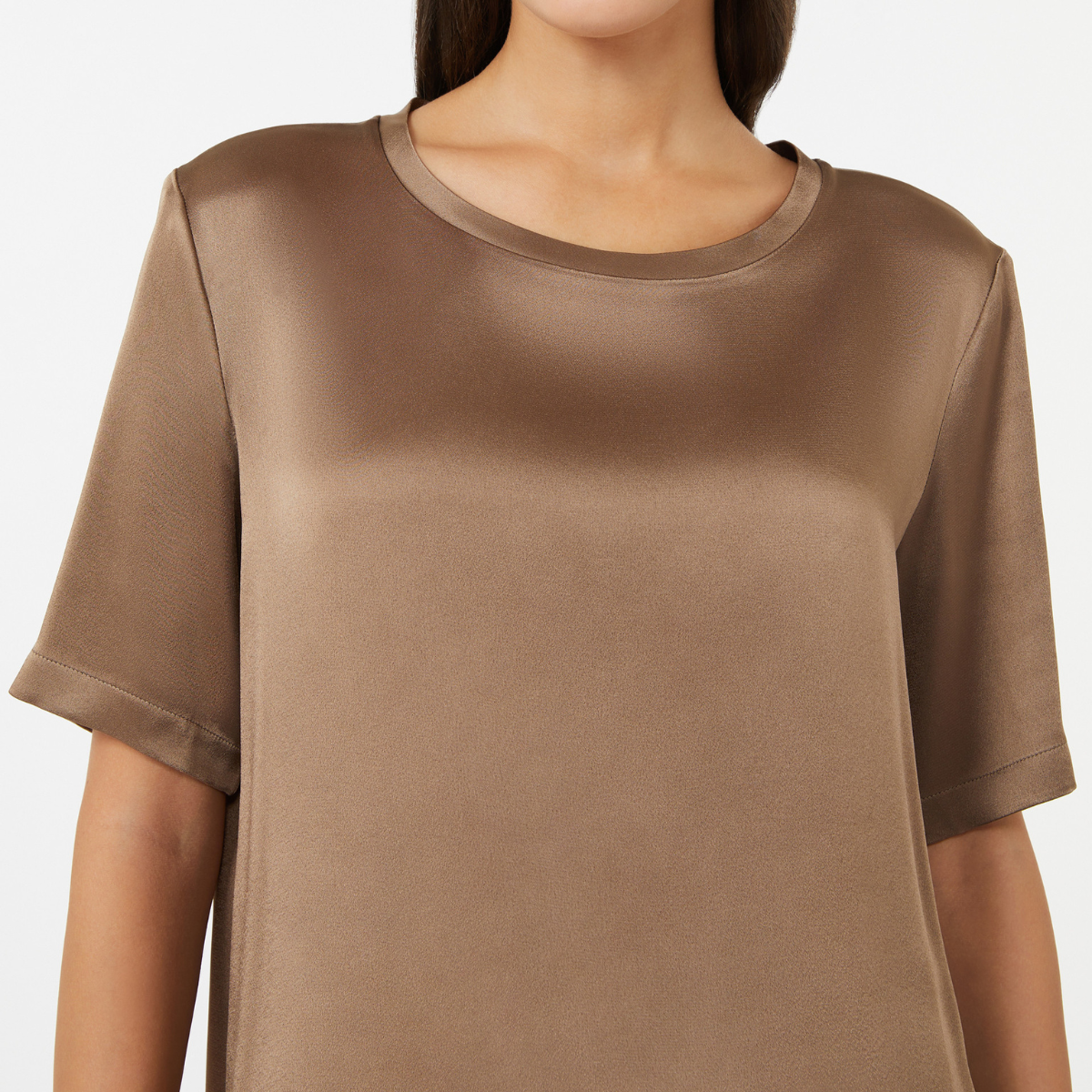 Max Mara T-shirt in Raso Rebby Donna Marrone