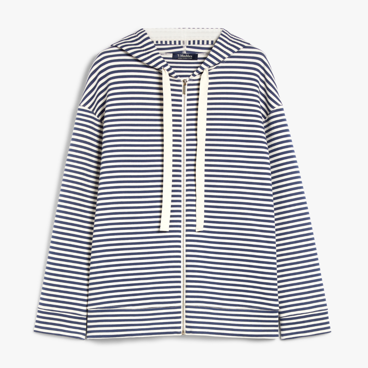 Max Mara Felpa in Jersey con Cappuccio Donna Doria Righe Blue e Ecru