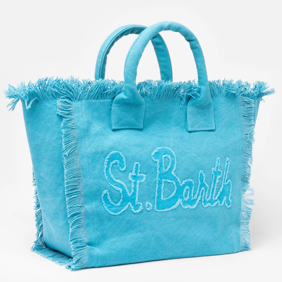 Mc2 Saint Barth Borsa Tote in Tela di Cotone con Toppa con Logo Vanity Donna Azzurro