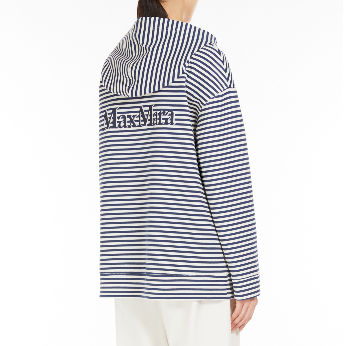 Max Mara Felpa in Jersey con Cappuccio Donna Doria Righe Blue e Ecru