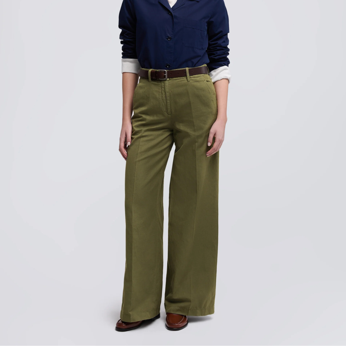 Aspesi Pantalone in Gabardina di Cotone e Lino Mod. 0188 Donna Militare