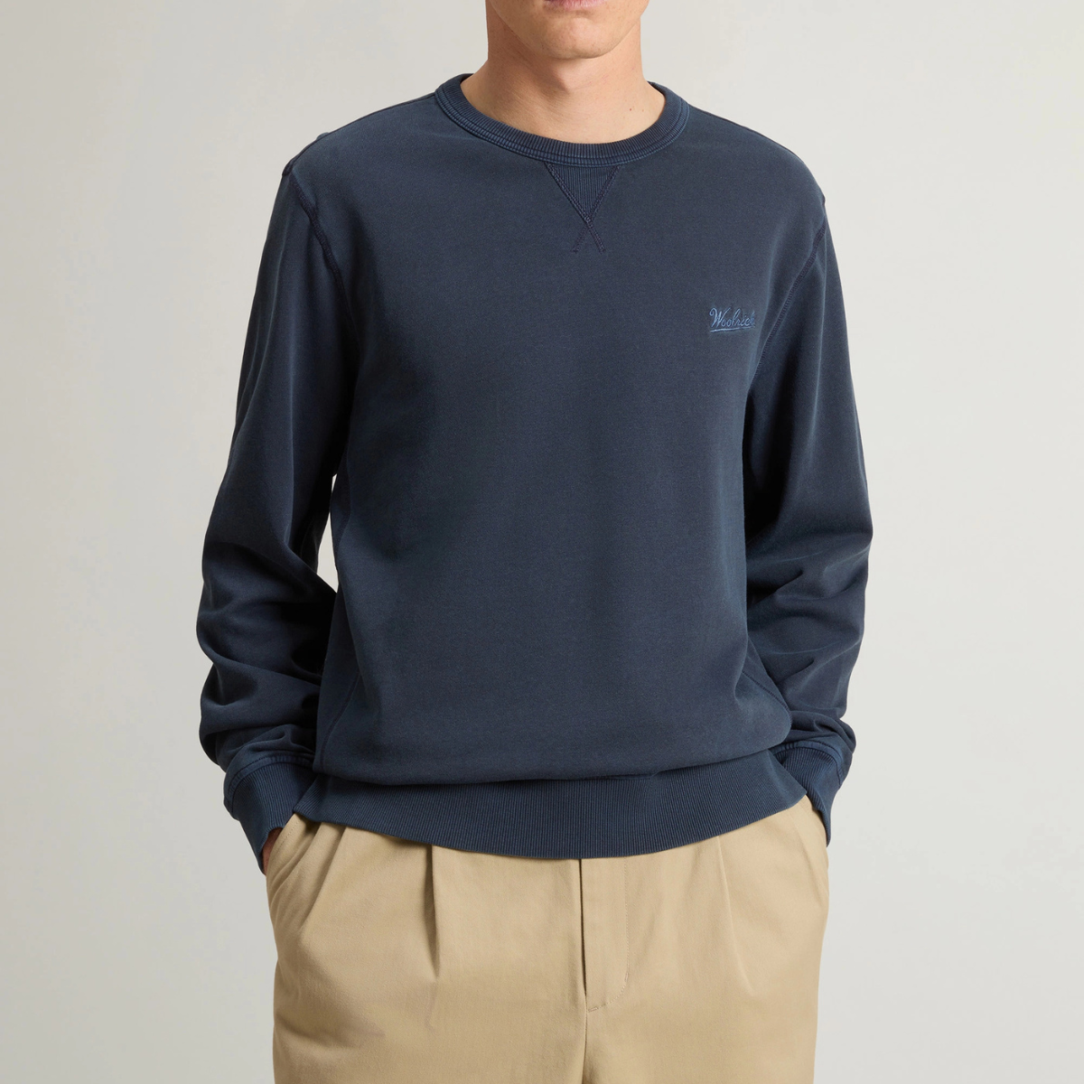 Woolrich Felpa Girocollo in Cotone Uomo Garment Dream Blue