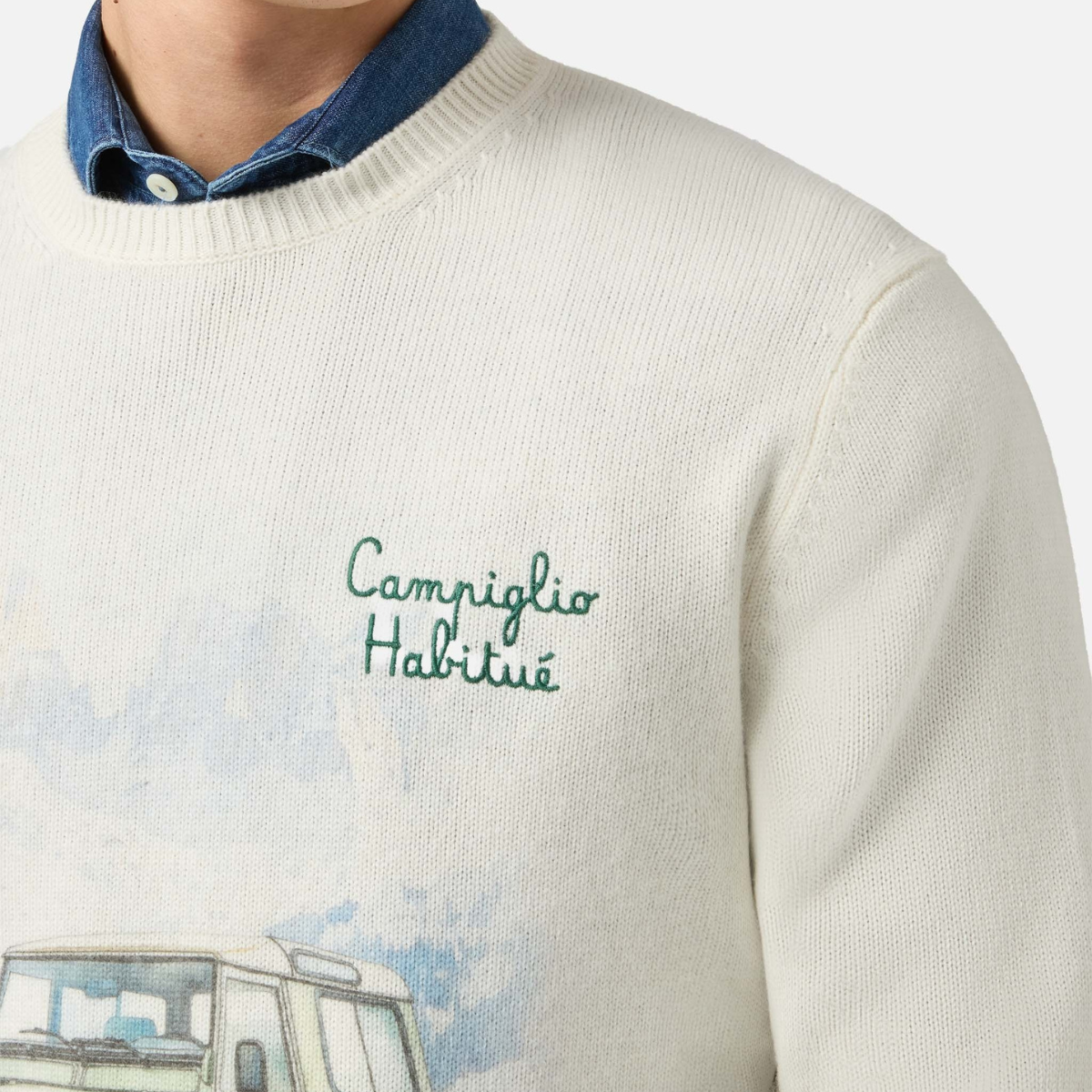 Mc2 Saint Barth Maglione Heron Print con Stampa Campiglio Road in Lana Uomo Panna