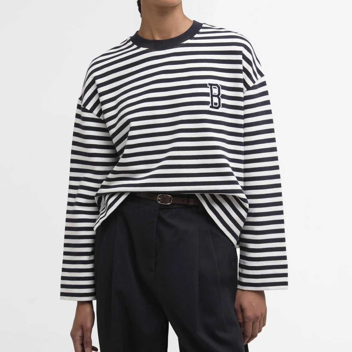 Barbour Felpa in Cotone a Righe Gabby Donna Blu e Bianco