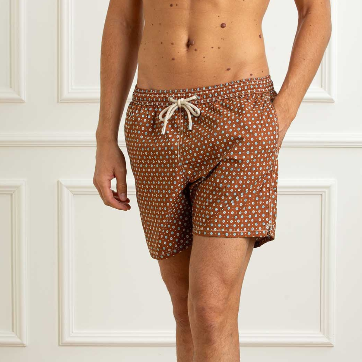 MC2 Saint Barth Costume a Pantaloncino Uomo Lighting Micro Stampa Floreale Marrone