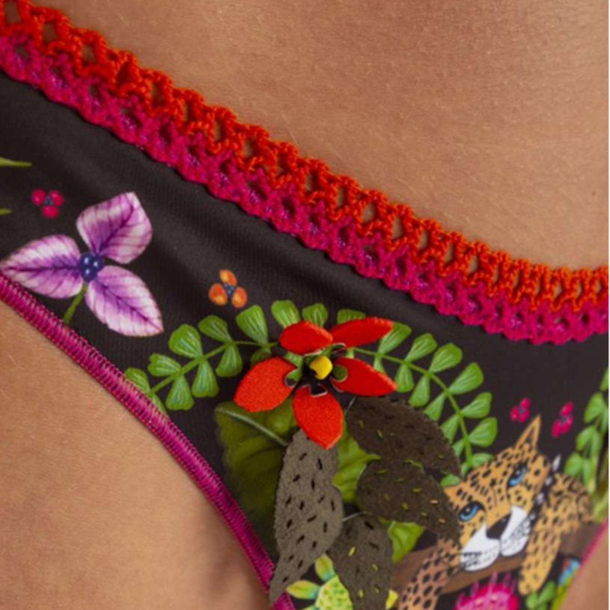 Pin Up Costume Bikini a Triangolo con Stampa Jungle Fiori Donna Nero