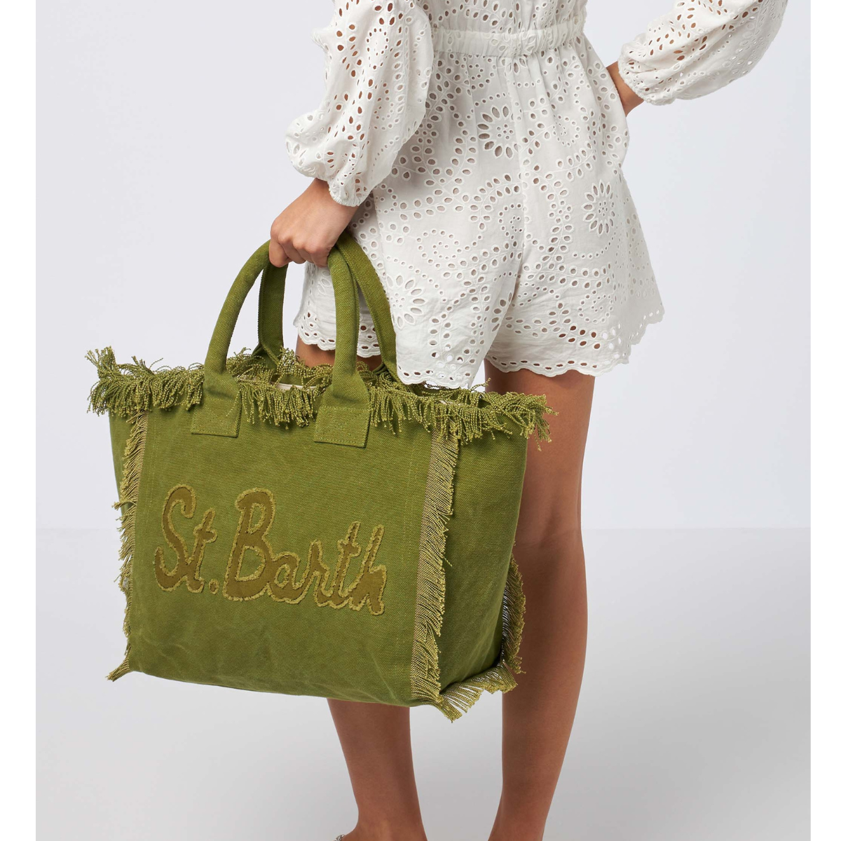 Mc2 Saint Barth Borsa Tote in Tela di Cotone con Toppa con Logo Vanity Donna Verde