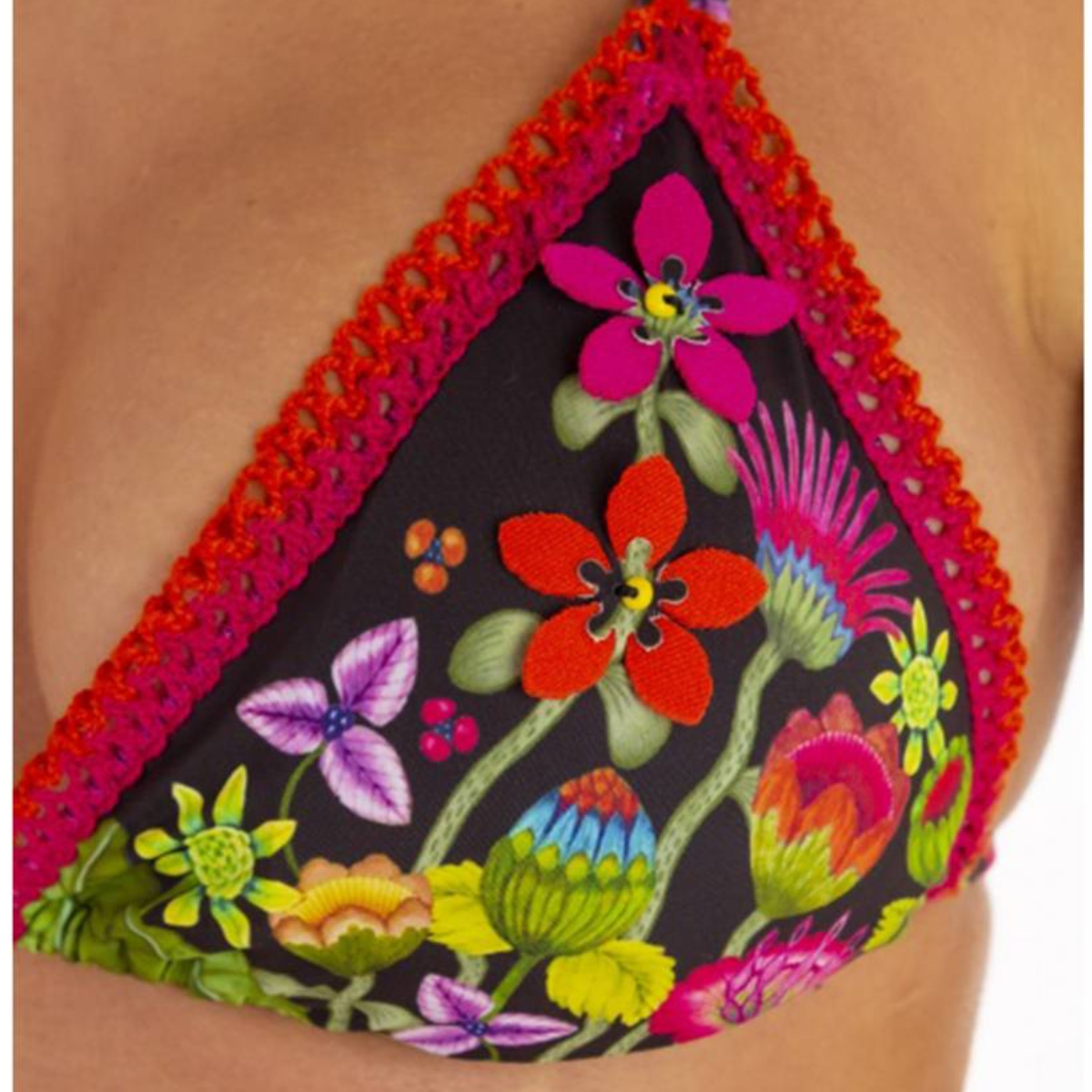 Pin Up Costume Bikini a Triangolo con Stampa Jungle Fiori Donna Nero