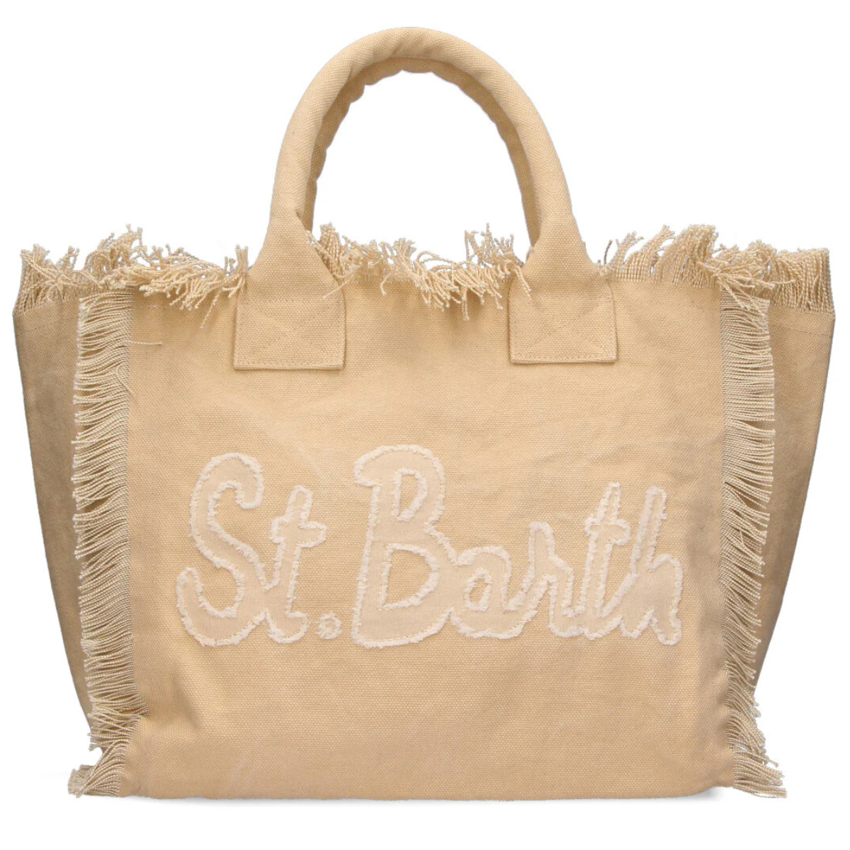 Mc2 Saint Barth Borsa Tote in Tela di Cotone con Toppa con Logo Vanity Donna Beige
