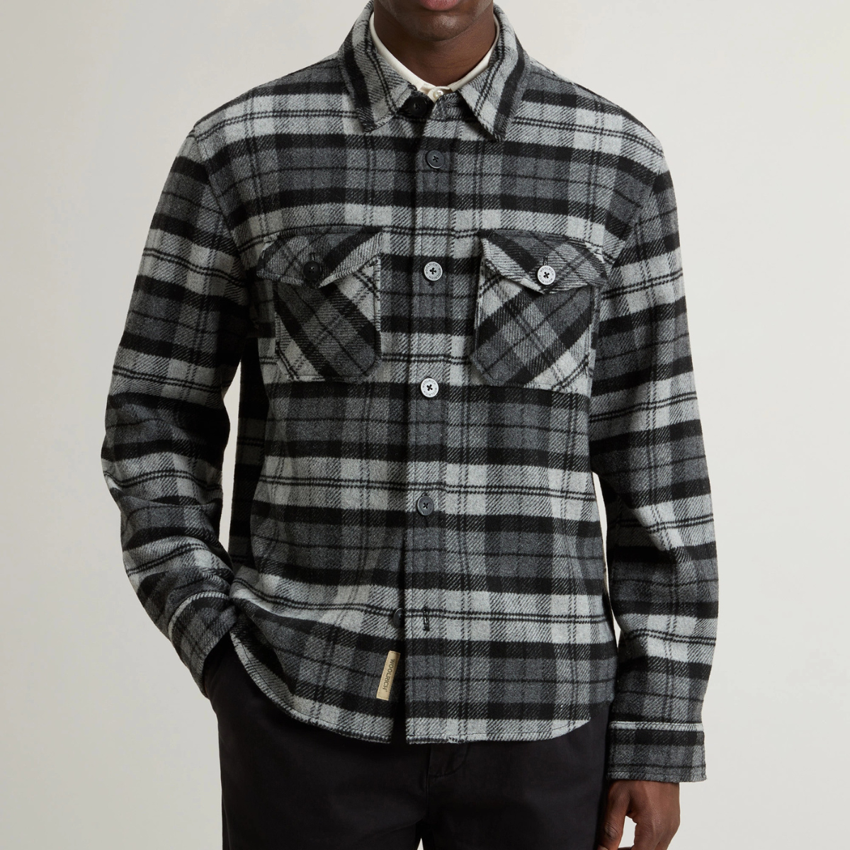 Giacca a Camicia in Misto Lana a Scacchi Ranger Overshirt Uomo Grey Black Watch