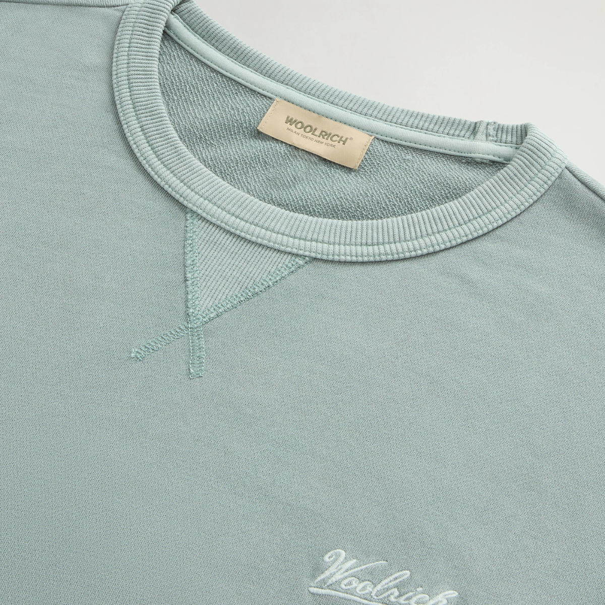 Woolrich Felpa Girocollo in Cotone Uomo Garment Chinois Green