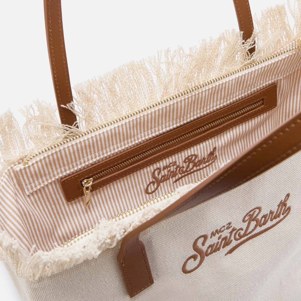 Mc2 Saint Barth Borsa Shopper City Medium in Canvas di Cotone Burro