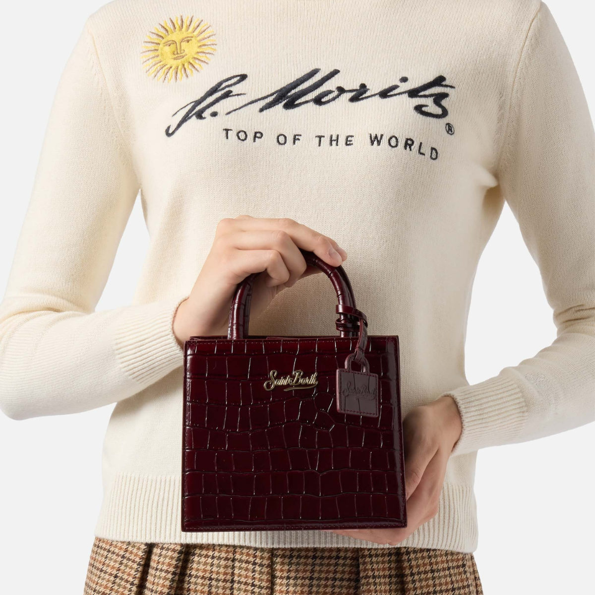 Mc2 Saint Barth Borsa a Mano in Pelle Stampata Cocco Shop Bag Mini Donna Bordeaux
