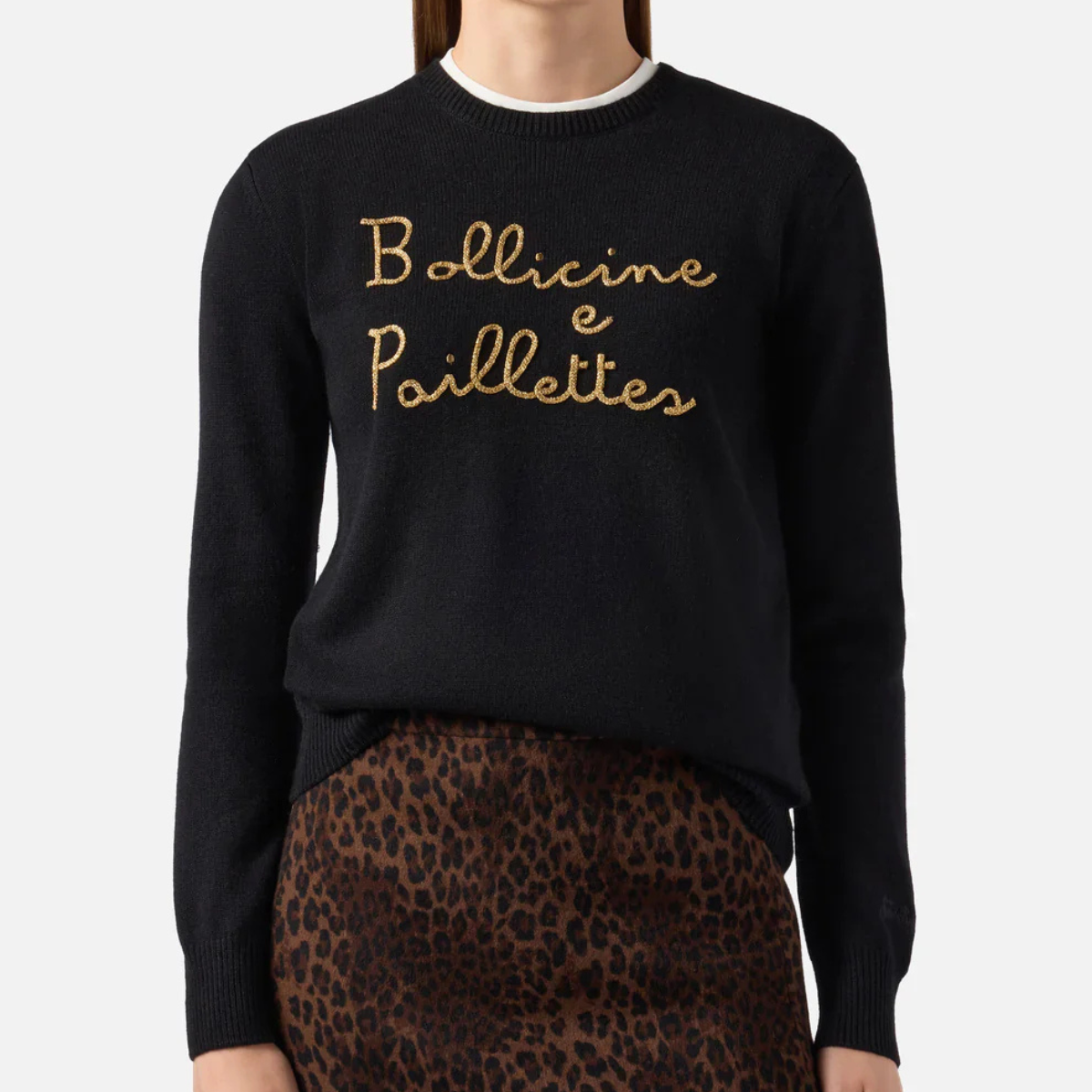 Mc2 Saint Barth Maglione New Queen con Ricamo Bollicine Paillettes Donna Nero