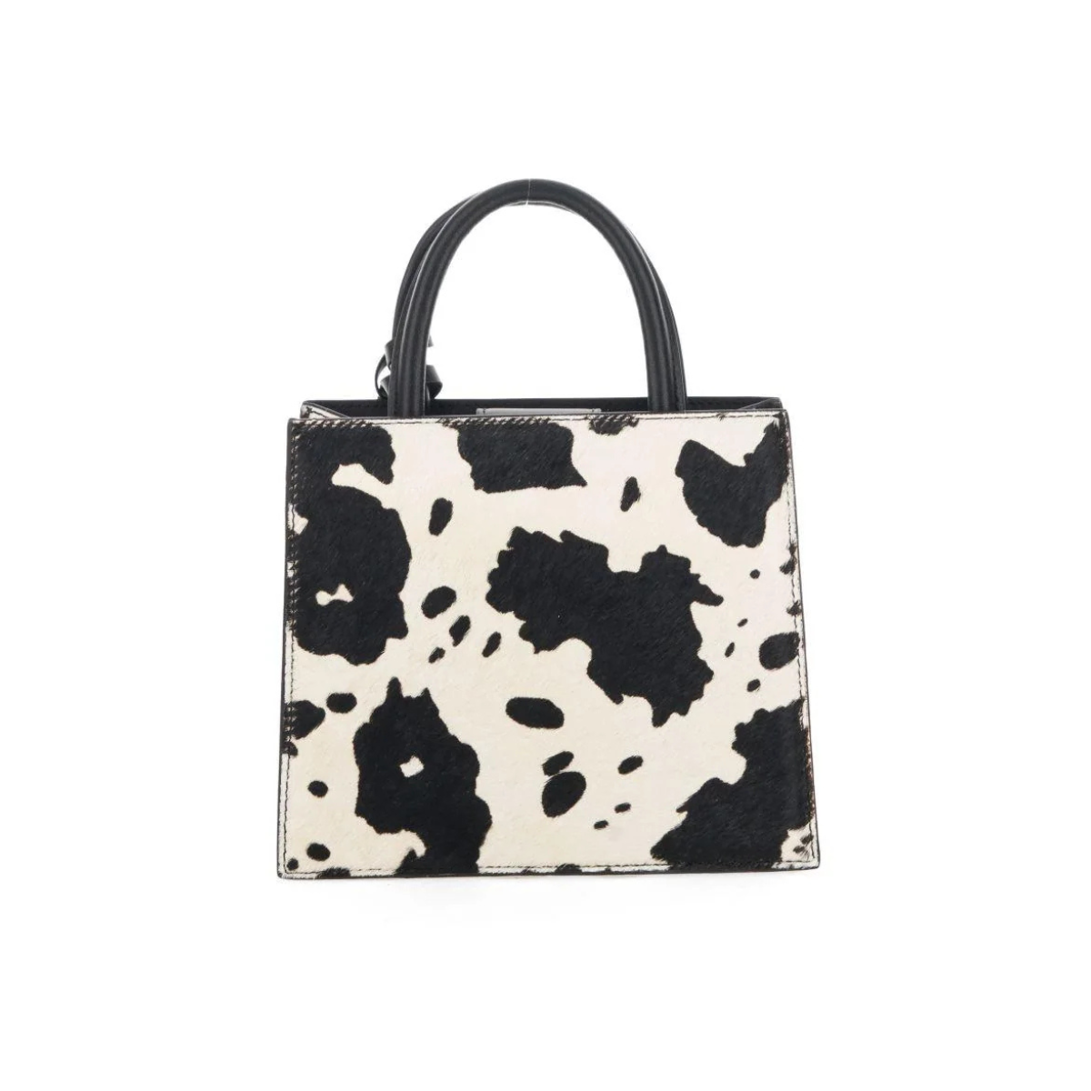 Mc2 Saint Barth Borsa Mini in Cavallino con Stampa Muccata Shop Bag Mini Donna Bianco e Nero
